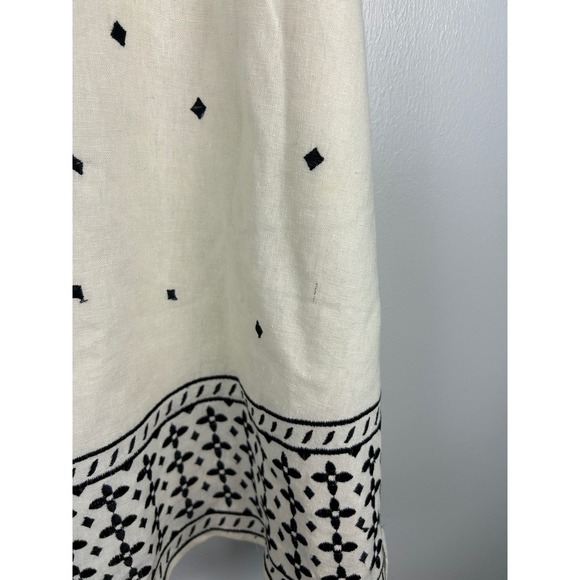 Willi Smith Linen Blend Geometric A-Line Midi Skirt Sz 6 Black White Embroidered - Picture 4 of 5